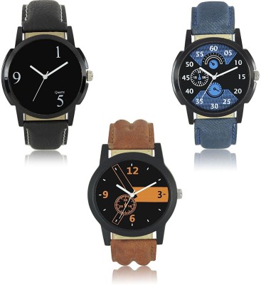 Maan International Combo3-LR-01-02-06 New Stylish Leather Strap Watch  - For Men   Watches  (Maan International)