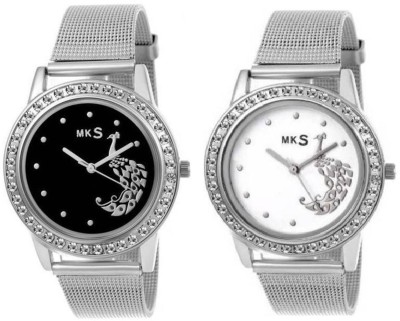 MKS Super Hot Peafowl Black & White combo watch Watch  - For Girls   Watches  (MKS)