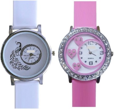 INDIUM PS0150PS pink diamond studded heart and designer white peacockpack of 2 Watch INDIUM BRAND Watch  - For Girls   Watches  (INDIUM)
