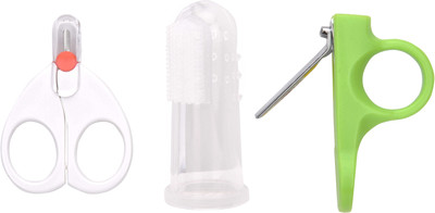 

GoodStart Scissor, Nail Cutter And Finger Tooth Brush/ Tongue Cleaner Combo For Babies 0-12M(White, Green)