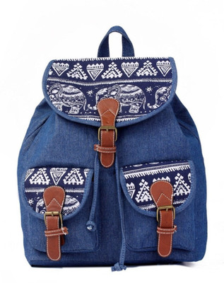 

DECARLO Women Canvas Backpack Casual Elephant Printing 25 L Backpack(Blue)