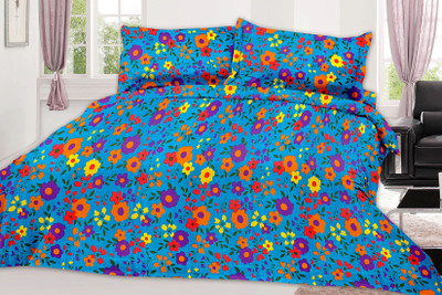 

Minu Bedsheets 130 TC Cotton Single Floral Bedsheet(Pack of 1, Blue)