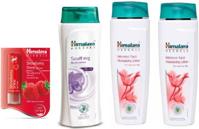 

Himalaya Strawberry Shine Lip Care, Soothing Body Lotion, Intensive Face Moisturizing Lotion(Set of 4)