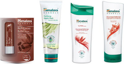 

Himalaya Rich Cocoa Butter Lip Care, Purifying Neem Face Pack, Dryness Defense Protion Shampoo, Dryness Defence Datangler & Conditioner(Set of 4)