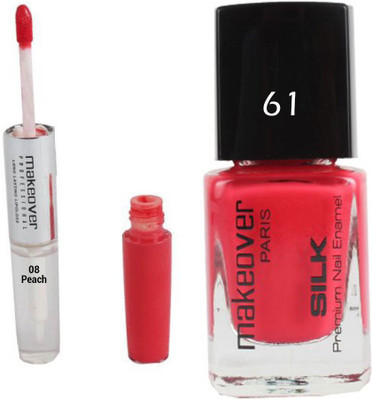 

Makeover Professional Nail Paint pouch Pink-61 , Lipstick Peach-08(Set of 2)