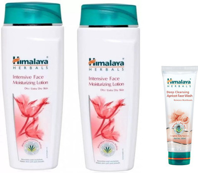 Himalaya intensive face moisturizing lotion, deep cleansing apricot face wash(Set of 3)