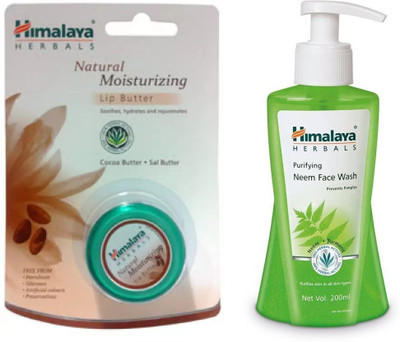 Himalaya natural moisturizing lip butter, purifying neem face wash(Set of 2)
