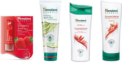 

Himalaya Strawberry Shine Lip Care, Purifying Neem Face Pack, Dryness Defense Protion Shampoo, Dryness Defence Datangler & Conditioner(Set of 4)
