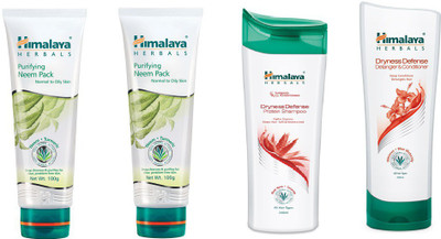 

Himalaya Purifying Neem Pack, Dryness Defense Protion Shampoo, Dryness Defence Datangler & Conditioner(Set of 4)