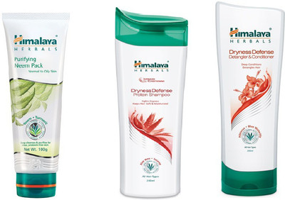 

Himalaya Purifying Neem Pack, Dryness Defense Protion Shampoo, Dryness Defence Datangler & Conditioner(Set of 3)