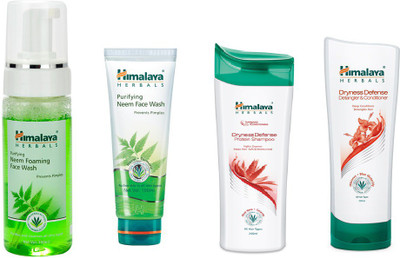 

Himalaya Purifying Neem Foaming Face Wash, Purifying Neem Face Wash, Dryness Defense Protion Shampoo, Dryness Defence Datangler & Conditioner(Set of 4)