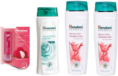 

Himalaya Litchi Shine Lip Care, Nourshing Body Lotion, Intensive Face Moisturzing Lation(Set of 4)