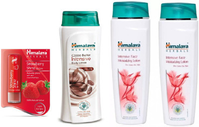 

Himalaya Strawberry Shine Lip Care, Cocoa Butter Intensive Body Lotion, Intensive Face Moisturizing Lotion(Set of 4)