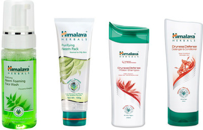 

Himalaya Purifying Neem Foaming Face Wash, Purifying Neem Face Pack, Dryness Defense Protion Shampoo, Dryness Defence Datangler & Conditioner(Set of 4)