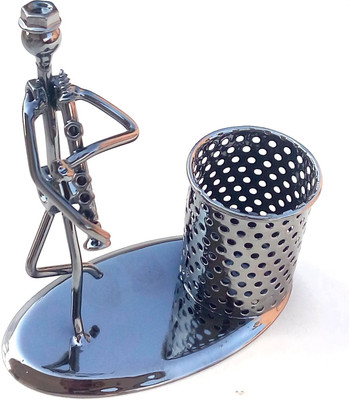 

Gooddeals 1 Compartments Scrap Metal Art Pen holder with Saxo player sculpture Pen holder(Silver)