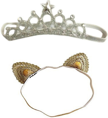 Ziory 2Pcs Golden & Silver Baby Girl Baby Boy Cute Delicate Lace Cat Unisex Crown Headbands Toddler Princess Headband Hair Accessories Birthday Gift Tiara Crown Headband Hair Accessory Set, Head Band, Rubber Band(Gold, Silver) available at flipkart for Rs.499
