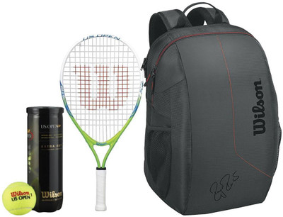 

Wilson All Tennis Kit (US Open 21" Racquet for age 4-6 Years + US Open Tennis Ball, pack of 3 + Team Tennis Racquet bag) Tennis Kit