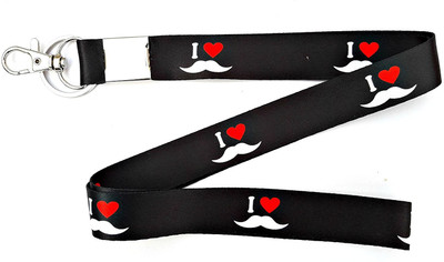

Blue Aura I love Mustache Keychain with lock Id Holder Lanyard(black)