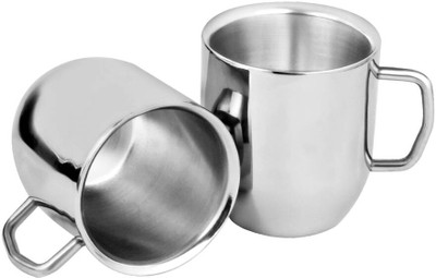 

Saanvi Creations stainless steel cappuccino coffee mug set of 2 Stainless Steel Mug(150 ml, Pack of 2), Silver