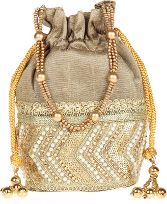 

Dice Potli Pearl Line Gold Potli(Gold)