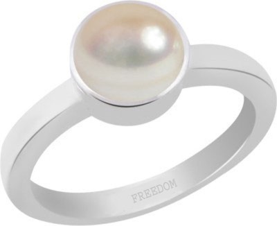 freedom Certified Pearl (Moti) Gemstone 7.25 Ratti or 6.60 Carat for Male & Female Sterling Silver Ring