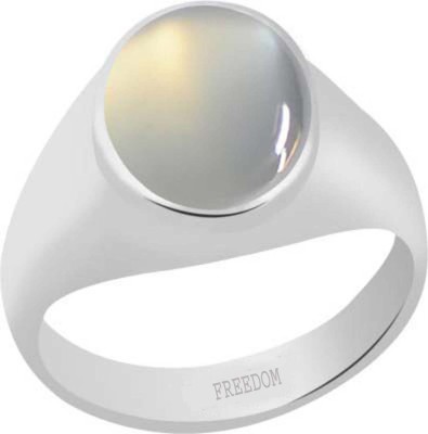 freedom Natural Certified Moonstone ( Chandrakant Mani) Gemstone 5.25 Ratti or 4.78 Carat for Male Sterling Silver Ring