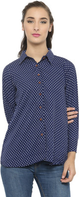 Enchanted Drapes Women Polka Print Casual Dark Blue Shirt