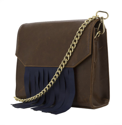 Clocharde Girls Evening/Party Brown, Blue Genuine Leather Satchel, Blue;brown
