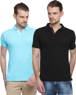 

Youthen Solid Men Polo Neck Black, Light Blue T-Shirt(Pack of 2, Black and light blue