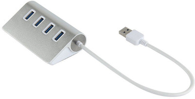 LipiWorld Aluminum 4 Port Portable USB 3.0 Hub Power Adapter Air PC Laptop USB Hub(Silver)