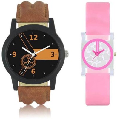 FASHION POOL LOREM & VALENTINE GENTS & LADIES MOST STYLISH & STUNNING ROUND ANALOG DIAL COUPLE COMBO WATCH WITH BLACK ORANGE MULTI COLOR DIAL & SQUARE DIAL BABY PINK WATERMARK DIAL GRAPHICS WATCH HAVING BROWN TRENDY & DESIGNER LEATHER BELT & PINK RUBBER BELT WATCH FOR PROFESSIONAL & PARTY WEAR WATCH   Watches  (FASHION POOL)