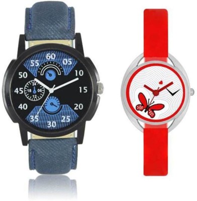 FASHION POOL LOREM & VALENTINE GENTS & LADIES MOST STYLISH & STUNNING ROUND ANALOG DIAL COUPLE COMBO WATCH WITH BLUE BLACK MULTI COLOR DIAL & OVAL DIAL RED COLOR BUTTERFLY WATERMARK DIAL GRAPHICS WATCH HAVING BLUE TRENDY & DESIGNER LEATHER BELT & RED RUBBER BELT WATCH FOR PROFESSIONAL & CASUAL WEAR    Watches  (FASHION POOL)