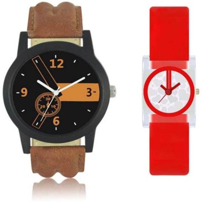 FASHION POOL LOREM & VALENTINE GENTS & LADIES MOST STYLISH & STUNNING ROUND ANALOG DIAL COUPLE COMBO WATCH WITH ORANGE BLACK MULTI COLOR DIAL & RED COLOR SQUARE DIAL WATERMARK DIAL GRAPHICS WATCH HAVING BROWN TRENDY & DESIGNER LEATHER BELT & RED RUBBER BELT WATCH FOR PROFESSIONAL & PARTY WEAR WATCH    Watches  (FASHION POOL)