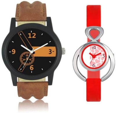 FASHION POOL LOREM & VALENTINE LADIES & GENTS FAST SELLING FASTRACK ROUND ANALOG DIAL COUPLE COMBO WATCH WITH ORANGE BLACK DIAL MULTI COLOR WATCH & UNIQUE DIAL WITH RED WHITE WATERMARK DIAL HAVING BROWN TRENDY & DESIGNER LEATHER BELT & RED COLOR RUBBER BELT WATCH FOR PROFESSIONAL & PARTY WEAR WATCH    Watches  (FASHION POOL)
