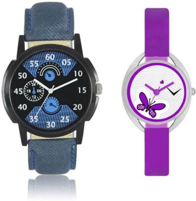 FASHION POOL LOREM & VALENTINE GENTS & LADIES MOST STYLISH & STUNNING ROUND ANALOG DIAL COUPLE COMBO WATCH WITH BLUE BLACK MULTI COLOR DIAL & OVAL DIAL PEARL PURPLE BUTTERFLY WATERMARK DIAL GRAPHICS WATCH HAVING BLUE TRENDY & DESIGNER LEATHER BELT & PURPLE RUBBER BELT WATCH FOR PROFESSIONAL & PARTY    Watches  (FASHION POOL)