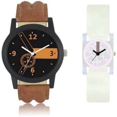 FASHION POOL LOREM & VALENTINE GENTS & LADIES MOST STYLISH & STUNNING ROUND ANALOG DIAL COUPLE COMBO WATCH WITH BLACK ORANGE MULTI COLOR DIAL & SQUARE DIAL PEARL WHITE WATERMARK DIAL GRAPHICS WATCH HAVING BROWN COLOR TRENDY & DESIGNER LEATHER BELT & WHITE RUBBER BELT WATCH FOR PROFESSIONAL & PARTY W   Watches  (FASHION POOL)