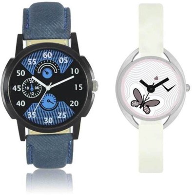 FASHION POOL LOREM & VALENTINE GENTS & LADIES MOST STYLISH & STUNNING ROUND ANALOG DIAL COUPLE COMBO WATCH WITH BLUE BLACK MULTI COLOR DIAL & OVAL DIAL PEARL WHITE BUTTERFLY WATERMARK DIAL GRAPHICS WATCH HAVING BLUE TRENDY & DESIGNER LEATHER BELT & PEARL WHITE RUBBER BELT WATCH FOR PROFESSIONAL & PA   Watches  (FASHION POOL)