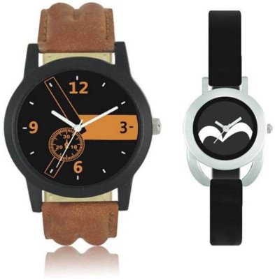 FASHION POOL LOREM & VALENTINE GENTS & LADIES MOST STYLISH & STUNNING ROUND ANALOG DIAL COUPLE COMBO WATCH WITH BLACK ORANGE MULTI COLOR DIAL & UNIQUE DIAL BLACK BIRD DIAL GRAPHICS WATCH HAVING BROWN TRENDY & DESIGNER LEATHER BELT & BLACK RUBBER BELT WATCH FOR PROFESSIONAL & PARTY WEAR WATCH FOR FES   Watches  (FASHION POOL)
