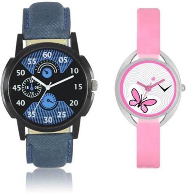 FASHION POOL LOREM & VALENTINE GENTS & LADIES MOST STYLISH & STUNNING ROUND ANALOG DIAL COUPLE COMBO WATCH WITH BLUE BLACK MULTI COLOR DIAL & OVAL DIAL BUTTERFLY DIAL GRAPHICS WITH BABY PINK COLOR WATERMARK DIAL GRAPHICS WATCH HAVING BLUE TRENDY & DESIGNER LEATHER BELT & PINK RUBBER BELT WATCH FOR P   Watches  (FASHION POOL)