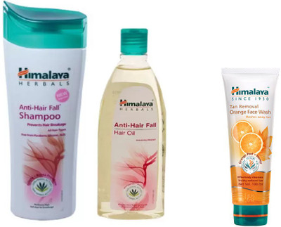

Himalaya Anti Hair Fall Shampoo, Anti Hair Fall Hair Oil, Tan Removal Orange Face Wash(Set of 3)