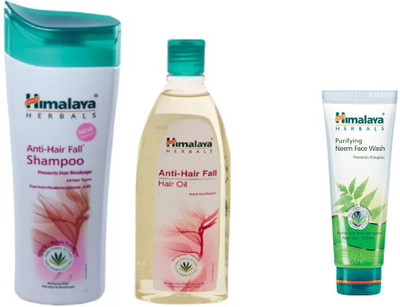 

Himalaya Anti Hair Fall Shampoo, Anti Hair Fall Hair Oil, Purifying Neem Face Wash(Set of 3)
