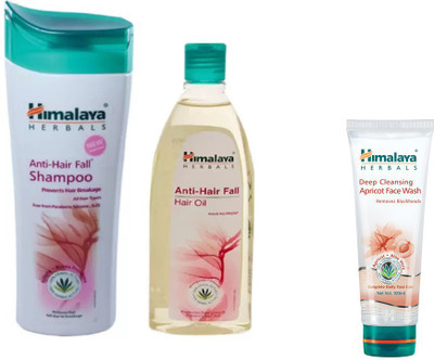 

Himalaya Anti Hair Fall Shampoo, Anti Hair Fall Hair Oil, Deep Cleansing Apricot Face Wash(Set of 3)