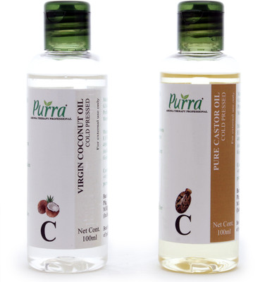 

Purra Virgin Coconut Carrier Oil + Cold Pressed Castor Carrier Oil for Hair Growth & Glowing Skin-100 ML + 100 ML (Combo )(200 ml)