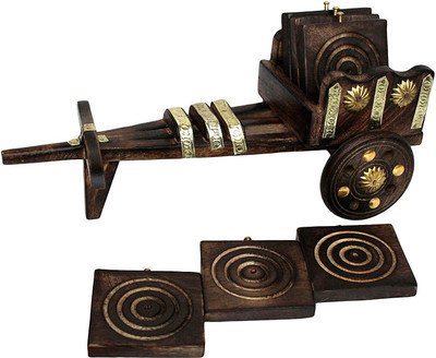 

GREENTOUCH 6 Compartments Wooden Wooden Bullock Cart Tea Coaster Set of 6 for Office Home Decor Dinning Coffe(Brown)