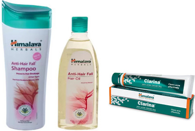 

Himalaya Anti Hair Fall Shampoo, Anti Hair Fall Hair Oil, Clarina Anti Acne Cream(Set of 3)