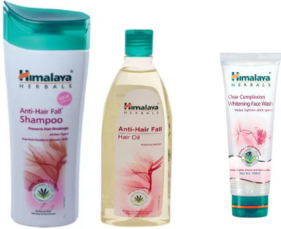 

Himalaya Anti Hair Fall Shampoo, Anti Hair Fall Hair Oil, Clear Complexion Whitening Face Wash(Set of 3)
