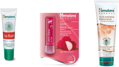 

Himalaya Lip Balm, Litchi Shine Lip Care, Gentle Exfoliating Walnut Scrub(Set of 3)