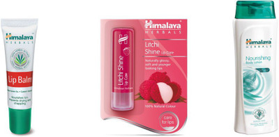 

Himalaya Lip Balm, Litchi Shine Lip Care, Nourishing Body Lotion(Set of 3)