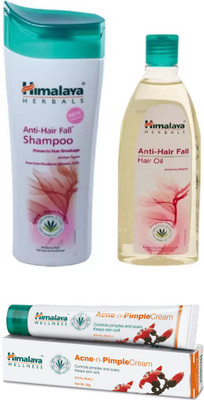 

Himalaya Anti Hair Fall Shampoo, Anti Hair Fall Hair Oil, Acne N Pimple Cream(Set of 3)