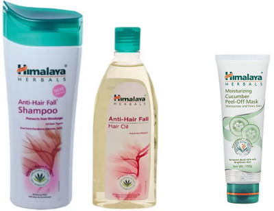 

Himalaya Anti Hair Fall Shampoo, Anti Hair Fall Hair Oil, Moisturzing Cucumber Peel Off Mask(Set of 3)